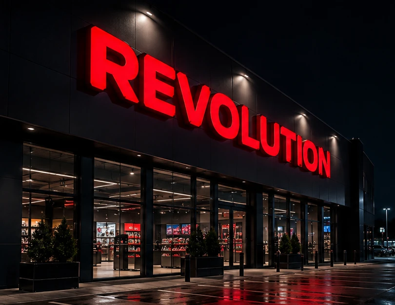 Илюстрация на светещи обемни букви Revolution